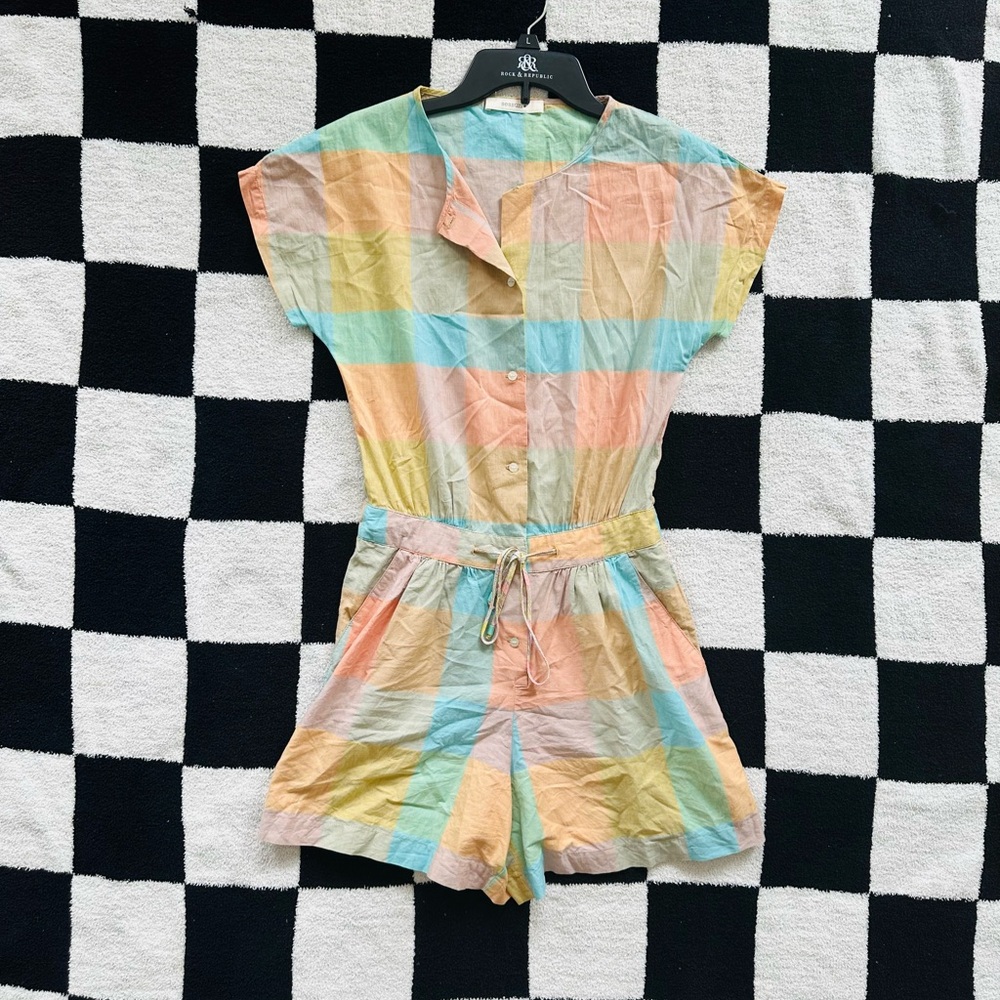 Multicolor plaid romper shorts